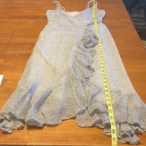 All Saints Women Size 4 Dayla Speckled Black White True Wrap Midi Dress Ruffles - Picture 16 of 16